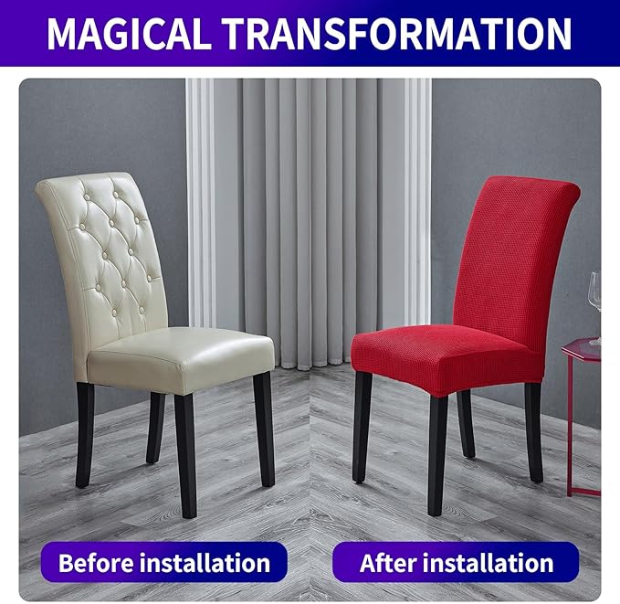 Howhic Stretch Chair Covers for Dining Room Set of 2, Removable Washable Dining Room Chair Covers, Dining Chair Slipcovers Seat Protector, Great for Home Decor and Banquet (Ruby, 4 Pack)