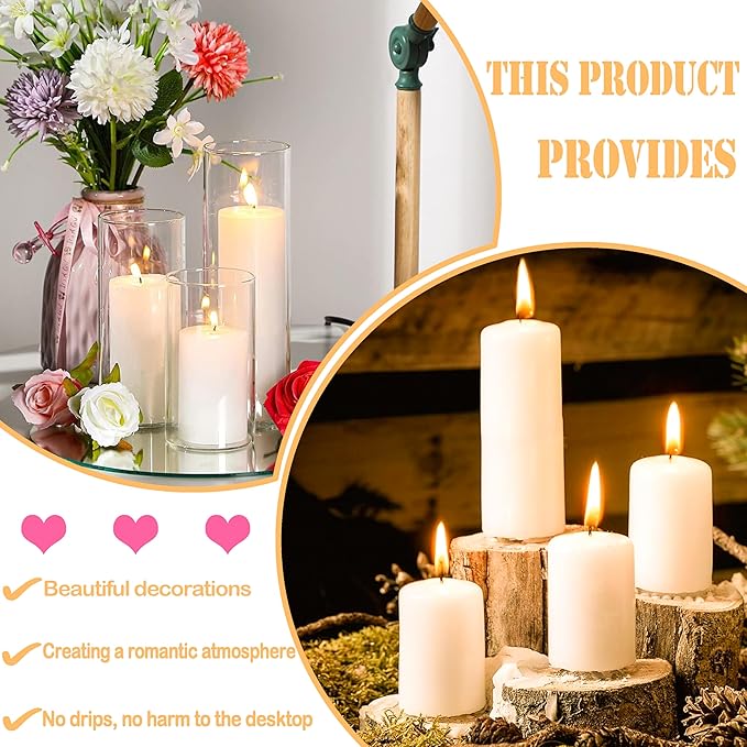 18 Pcs Ivory Pillar Candles Bulk Set，2x3 2x6 2x8 Inch - 12 Each Size，Hurricane Candles，Dripless Unscented Smokeless，Gives You a Better Atmosphere When Organizing Wedding or Event Party.