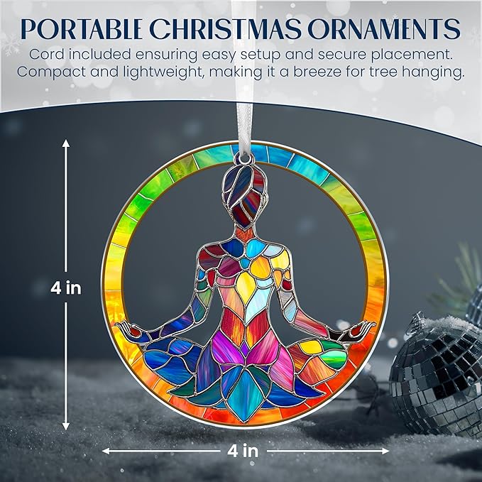 FLAGWIX Christmas Yoga Gifts for Women - Acrylic Christmas Ornaments 2025 for Tree Decorations - Yoga Ornaments for Xmas Tree, Spiritual Gifts for Mom Grandma, Meditation Gift for Women Friend Sister