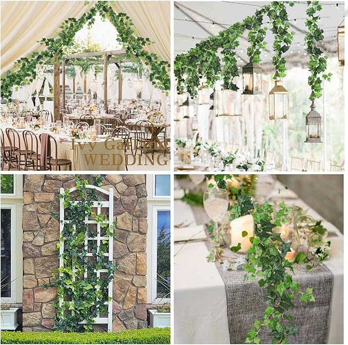 RECUTMS 6 Strands Artificial Vines Ivy Garland 6.3Ft Fake Ivy Garland with Silk Green Leaves Faux Hanging Plants Greenery Vines for Spring Home Wall Wedding Room Indoor Outdoor Valentines Decor(lvy)