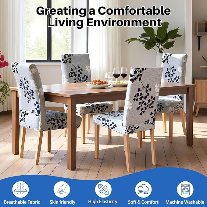 Dioxide High Stretch Chair Covers for Dining Chairs, Washable Dining Chair Covers Set of 6, Soft Kitchen Chairs Seat Covers, Parsons Chair Slipcovers Protectors for Home Hotel Restaurant Banquet