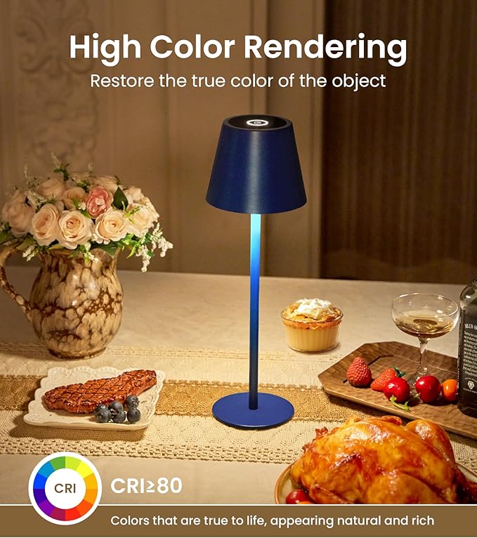 3 Pack Cordless Table Lamp, Portable Battery Operated Lamp with 3 Color Temps and Stepless Dimming, Rechargeable Table Lamp for Dinner, Desk, Cafe, Outdoor (Navy Blue)
