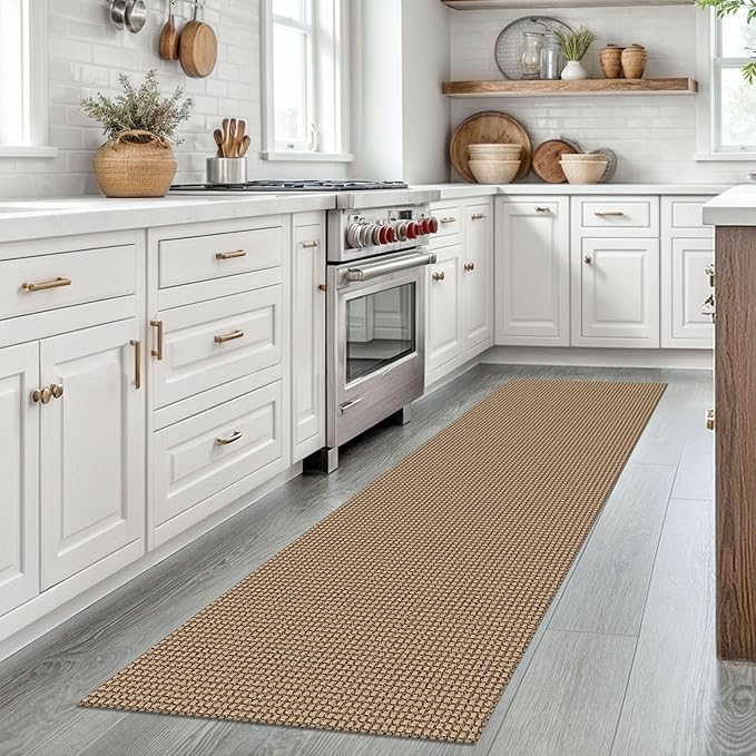 EARTHALL Woven Runner Rug 2x7 Ft Washable Runners for Hallways Cotton Non Slip Rubber Backed Kitchen Runner Braided Indoor Floor Carpet for Entryway, Hallway, Kitchen, Bedroom, Orange/Tan/Brown