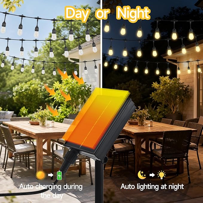 15FT Solar String Lights Waterproof for Outdoor, Patio Lights Solar Powered with USB Port, LED Shatterproof Bulbs,8 Lighting Modes,Solar Light for Camping Backyard Garden (Bulb-Warm White)