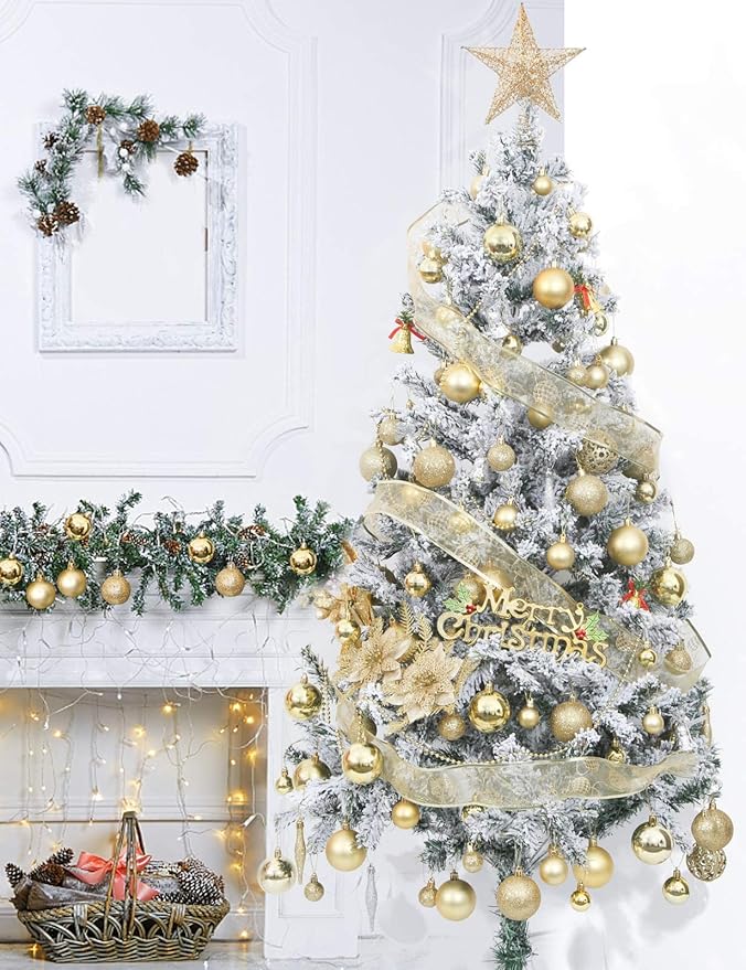 Aitsite 24ct Christmas Tree Ornaments Set 1.57 inches Mini Shatterproof Holiday Ornaments Balls for Christmas Decorations (Gold)