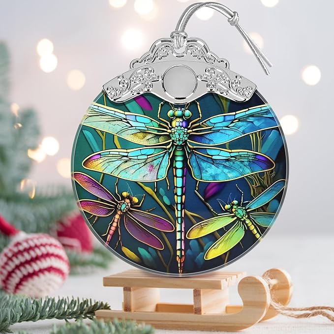 Stained Glass Dragonfly Christmas Ornament - Holiday Home Decor - Tree Decoration - Gift Exchange Idea