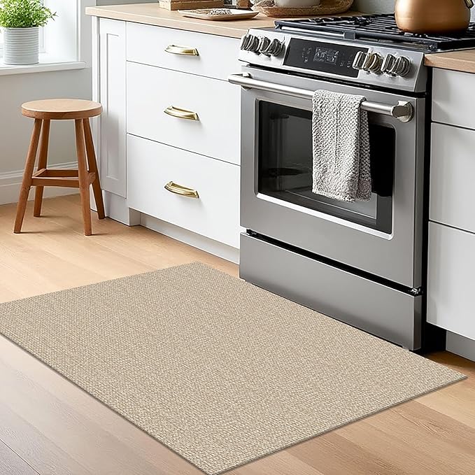 EARTHALL Small Area Rug 2x3 Ft Washable Rugs for Entryway Non Slip Braided Throw Rugs with Rubber Backing Door Mat Indoor Outdoor Entrance Cotton Woven Carpet for Kitchen Foyer Front Door, Khaki/Beige