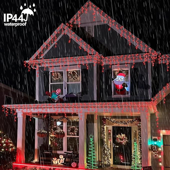YEGUO 33ft 400 LED Red Icicle Lights for Outside, 80 Drops Icicle Christmas Lights with 8 Modes, Connectable Icicle String Lights with Memory Timer