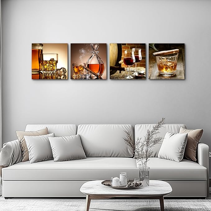 hyidecorart Canvas Wall Art For Kitchen Dining Room Wall Decor Still Life Wine Glass Wall Painting Ready To Hang Home Decoration Restaurant Pub Wall Mural Posters Prints Pictures Artwork 4 Pieces