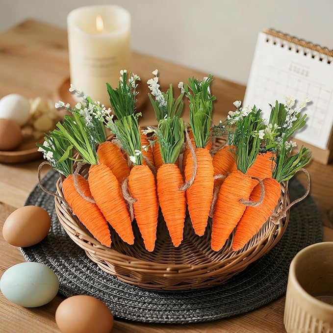 DR.DUDU Easter Garland Decor, 12 Pcs Carrot Ornament for Mantel Decorations, 8.5 FT Hanging Artificial Carrots Garland Carrot Banner for Fireplace Home Kitchen Party