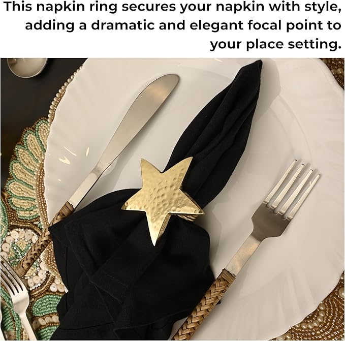 ALPHA Living HOME Napkin Rings Set of 12, Star Napkin Holders, Rustic Napkin Rings, Premium Metal Napkin Ring Bulk for Party Decoration, Dinning Table, Everyday, Family Gatherings (Gold)