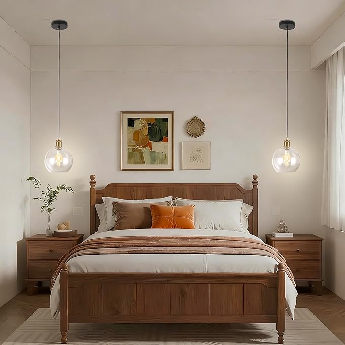 Globe Pendant Lights Kitchen Island Lighting Clear Glass Globe Pendant Light Fixtures Modern Kitchen Island Lighting for Dining Room Bedroom -7.8inch