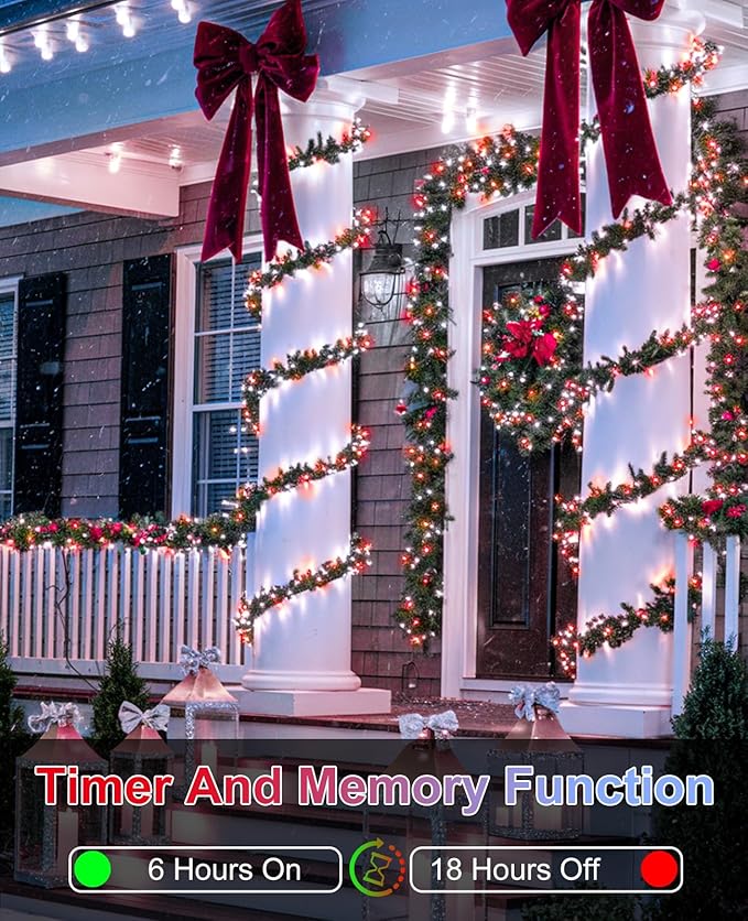 157FT 480 LED Christmas Lights Outdoor, Green Wire Christmas Tree Lights Waterproof, 8 Modes Twinkle Fairy Light for Indoor Outdoor House Tree Xmas Holiday Decorations, Red and White
