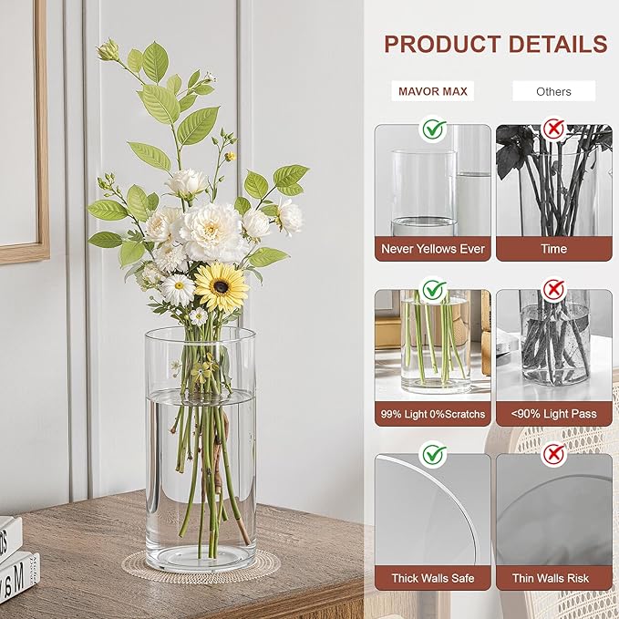 45 Pack Glass Cylinder Vase for Centerpieces, Clear Flower Glass Vases for Wedding Decorations, Hurricane Floating Candle, Holder for Table Centerpiece Wedding Home Décor
