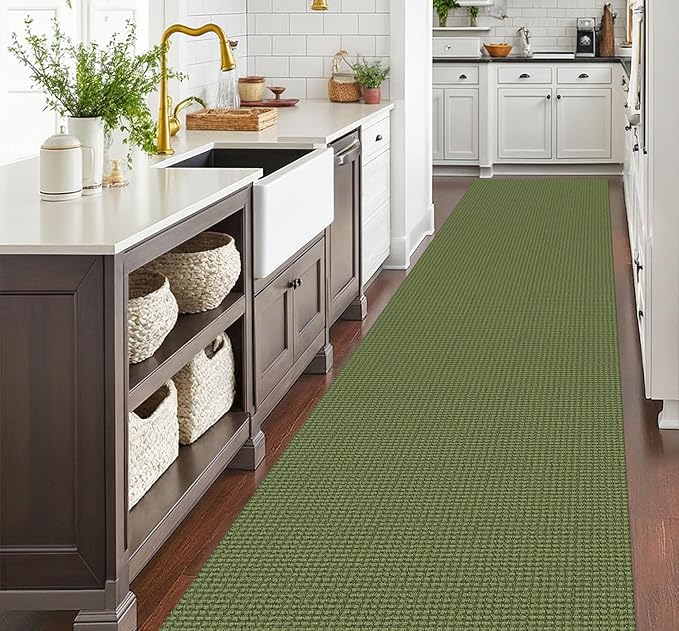 EARTHALL Runner Rug 3x18 Ft Washable Runners for Hallways Extra Long Woven Non Slip Entryway Runner Braided Kitchen Runner Indoor Outdoor Carpet Runners for Hotels, Officel, Stair, Green