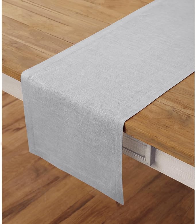 Solino Home Linen Soft Grey Table Runner 108 Inches Long - 100% Pure Linen 14 x 108 Inch Table Runner for Winter, Spring - Fete