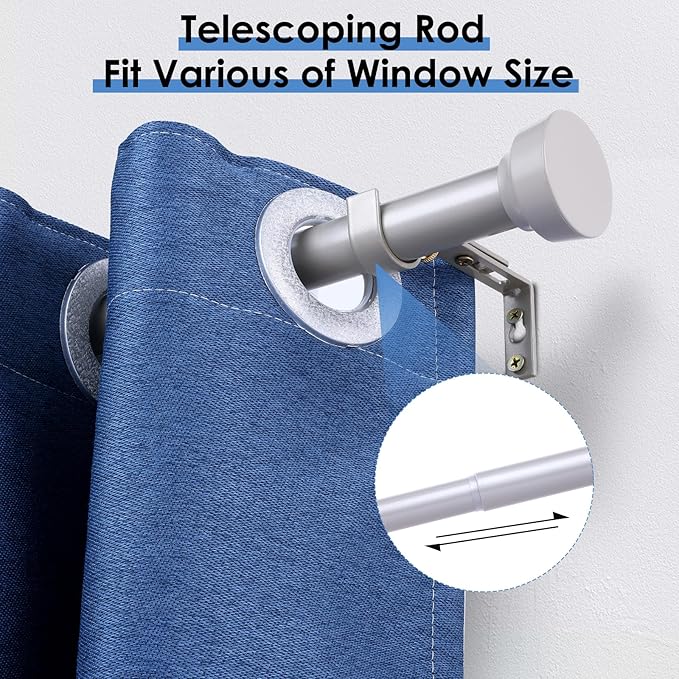 Curtain Rod, Black Curtain Rods for Windows 30 to 48 inches, 1" Diameter Decorative Adjustable Curtain Rod with Brackets for Room Divider, Bedroom, Living room, Kitchen, Bathroom,Nickel