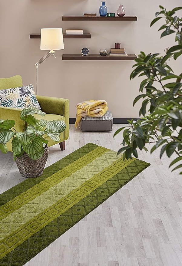 Custom Size Hallway Runner Rug, Slip Resistant, 26 Inch Wide X Your Choice of Length, Meander Green, 26 Inch X 18 feet