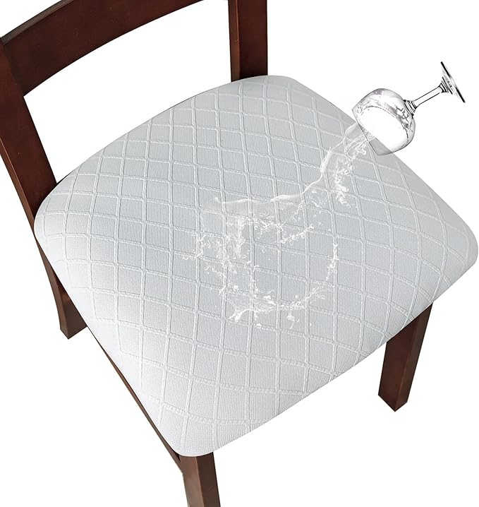 Genina Waterproof Seat Covers for Dining Room Chairs Covers Dining Chair Cover Kitchen Chair Covers (White, 6 Pcs)