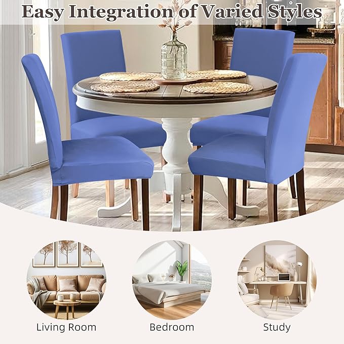 Sufdari Dining Chair Covers,Kitchen Chair Cover,Parsons Chair Slipcover,Spandex Chair Protectors for Dining Room Stretch Chairs Cover Set of 4 -Fog Blue