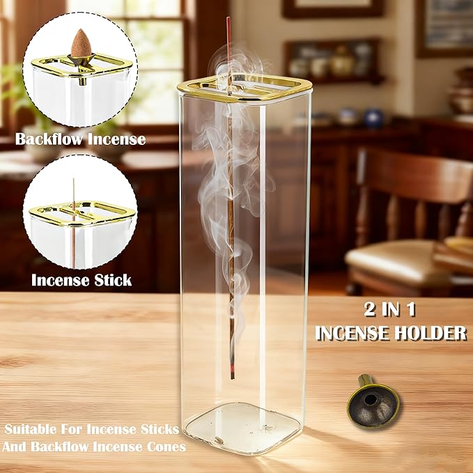 1 Pack HZCPENG Incense Holder, 2 in 1 Incense Burner for Sticks or Backflow Incense, Anti-ash Square Incence-Stick Holder for Meditation, Yoga, Relaxation, and Home Décor