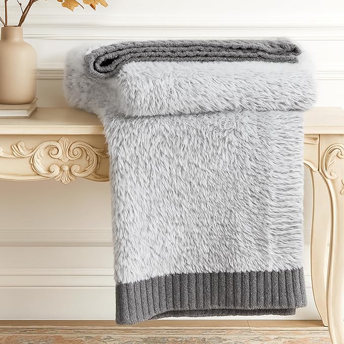 Amélie Home Knit Throw Blanket for Couch, Super Soft Cozy Fuzzy Plush Throws for Sofa, 50" x 60", Heather Grey