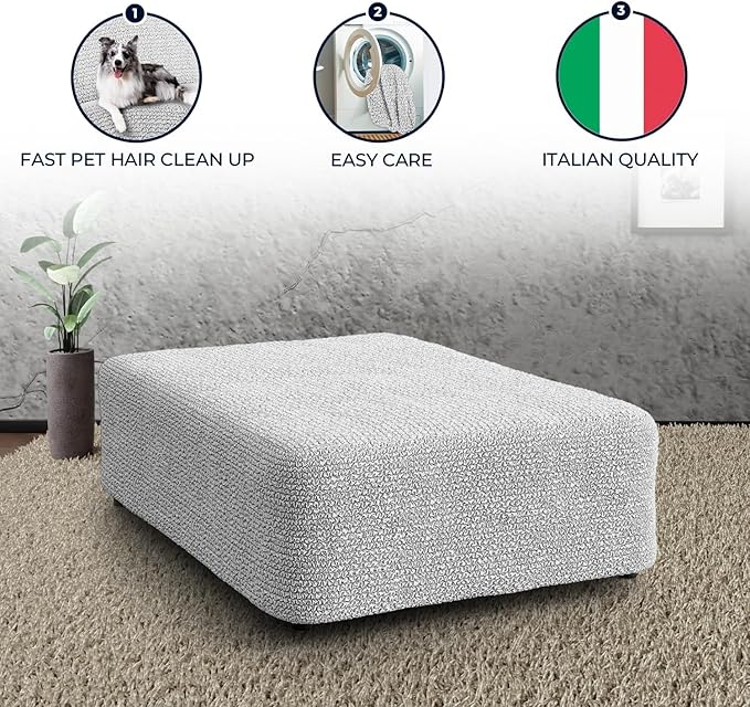PAULATO BY GA.I.CO. Big Ottoman Cover Stool Cover Pouf Slipcover - Soft Polyester Fabric Slipcover - 1-Piece Form Fit Stretch Furniture Protector - Microfibra Collection - Light Grey (Ottoman)