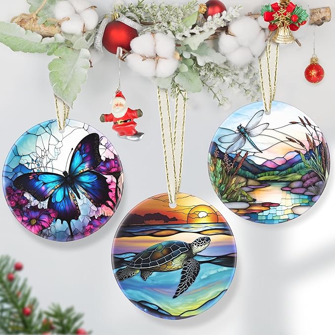 Sea Turtle Christmas Ornament, 3.5 Inch Ceramic Hanging Ornament, Sea Turtle Decor for Christmas Tree, Gifts & Holiday Presents