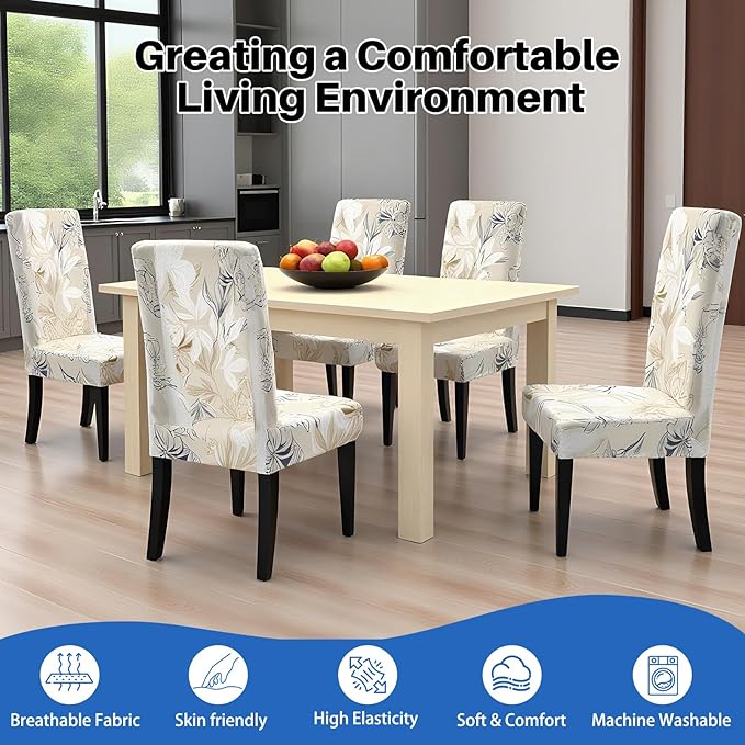Dioxide High Stretch Chair Covers for Dining Chairs, Washable Dining Chair Covers Set of 6, Soft Kitchen Chairs Seat Covers, Parsons Chair Slipcovers Protectors for Home Hotel Restaurant Banquet