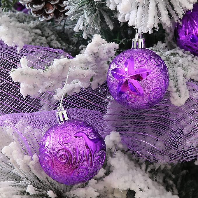 34ct Purple Christmas Ball Ornaments Shatterproof Plastic Christmas Tree Decorations for Xmas Party Home Office Holiday Decor -Medium Size (2.36"/ 60mm)