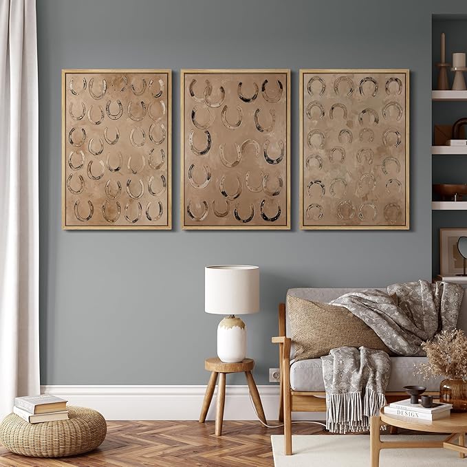 MUDECOR Framed Wall Art Print Set Western Decor Horseshoes Pattern Rustic Neutral Illustrations Modern Art Boho Decorative Colorful Chic for Living Room, Bedroom, Office - 16"x24"x3 NATURAL