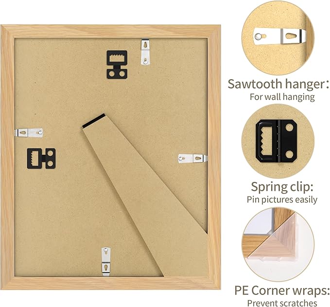 8x10 Picture Frame - 8 x 10 Photo Frame Made of Solid Oak Wood and Real Glass,Display Picture 2 Opening 4x6 with Mat or 8x10 Without Mat for Wall & Tabletop(Color Natural Oak)