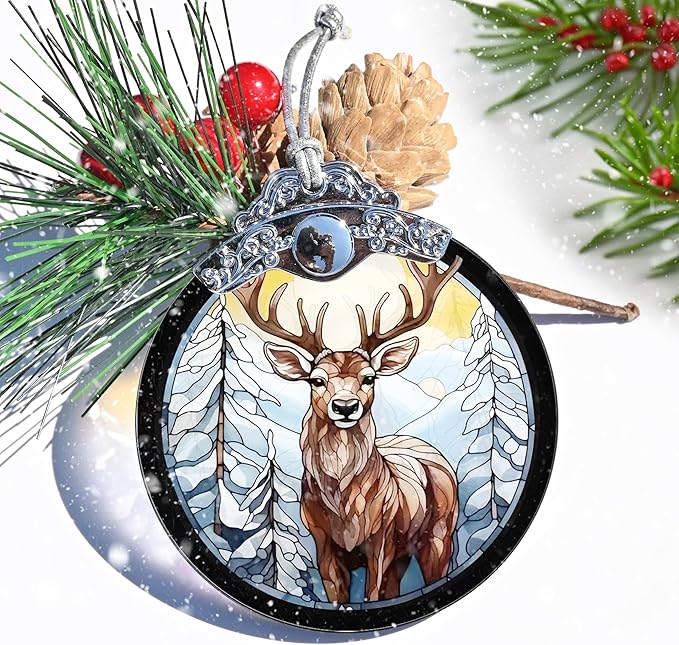 Stained Glass Christmas Ornament, Jocidea Deer Christmas Decorations, Christmas Tree Ornament, Deer Lovers Gifts, Holiday Decor and Xmas Gifts Ideas