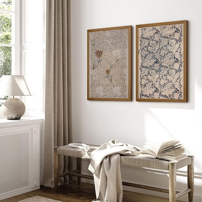 Vintage Botanical Wall Art Prints Set of 2 Antique Sketch Wall Art Decor Neutral Flower Canvas Wall Art Floral Pictures Farmhouse Painting Vintage Floral Artwork for Room Bedroom 12x16 Inch Framed