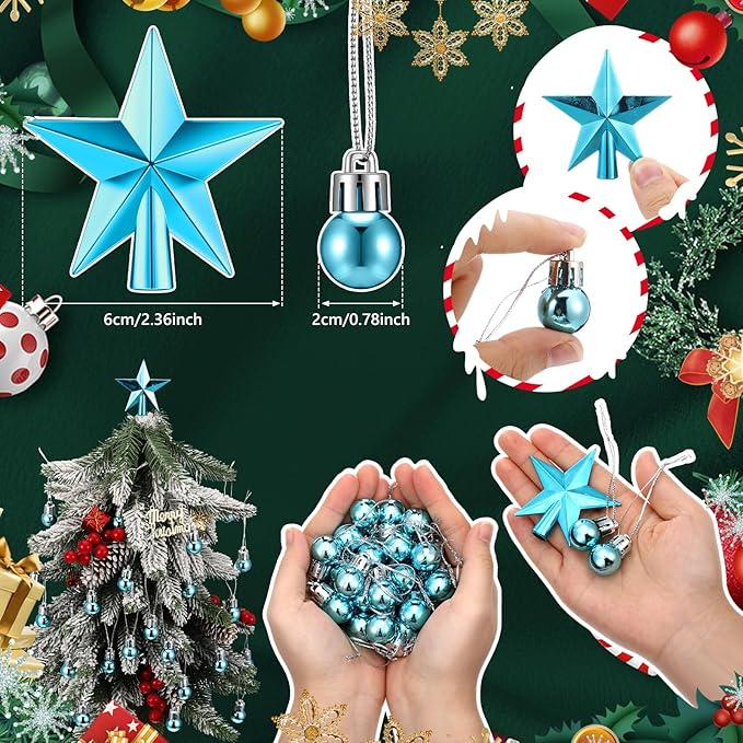 25 Pcs Christmas Balls Ornaments Set Mini Tree Decoration 0. 79 Inch Christmas Ball Tree Topper Star Hanging Ornaments for Party Decoration(Blue)