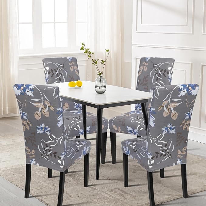SearchI Dining Room Chair Covers Set of 4, Stretch Printed Kitchen Chair Slipcovers Removable Washable Parsons Chair Covers Protector for Dining Room, Hotel, Ceremony (Flower Pattern4)