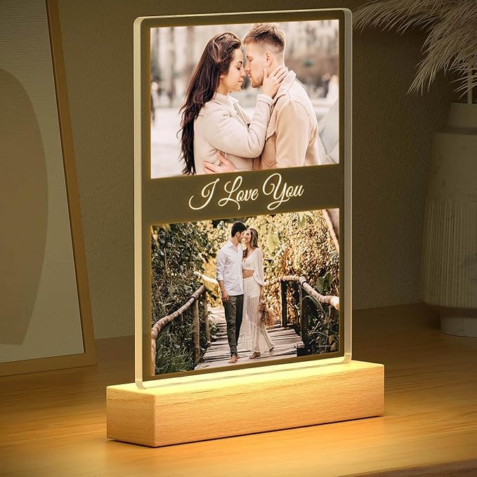 Personalized Anniversary Couple Gifts for Women & Men, Custom Picture Frames, Customized Photo Frame with Night Light, Personalized Photo Frame, Christmas Birthday Gifts for Her & Him