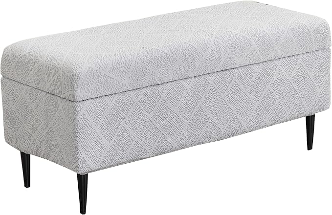 CRFATOP Jacquard Ottoman Stool Cover Stretch Folding Storage Footstool Bench Slipcovers Upholstered Foot Chest Chair Covers Washable Entryway Furniture Protector with Elastic Bands,L,Light Grey