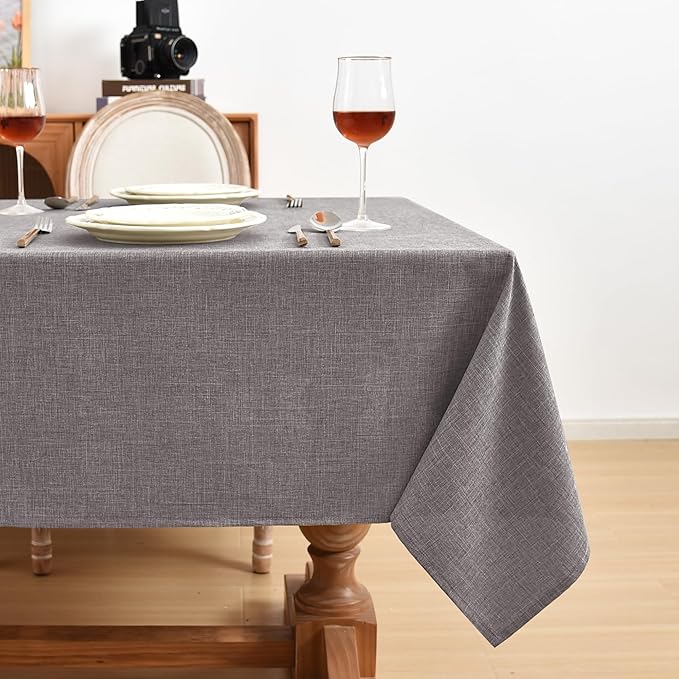 Fitable Faux Linen Tablecloths Rectangle 60 x 144 Inch - 2 Pack Neutral Table Clothes for 10 Foot Tables, Stone Flax Look Kitchen Table Covers for Farmhouse, Dining, Party, Banquet, Buffet