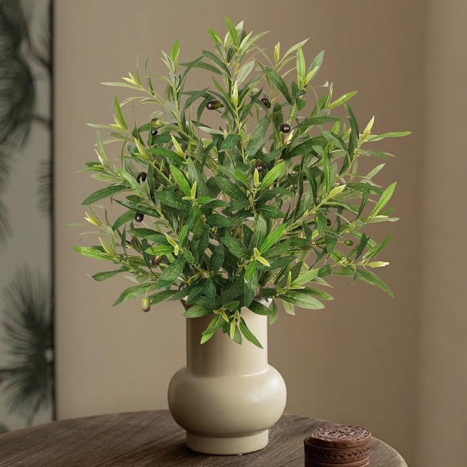Fake Plants 6PCS Artificial Olive Branches Faux Greenery Olive Branches for Vases Tree Branches Greenery Stems Silk Plants Faux Greenery Stems for Home Decor Room Office Decor 25.6In(No Vase)
