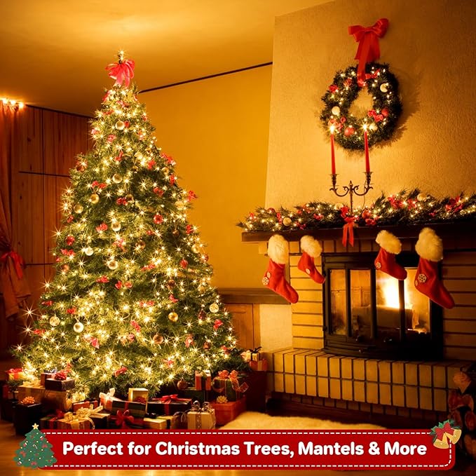 Extra Long 132FT Christmas Decorative Mini Lights, 400 LED Green Wire Fairy Starry String Lights Plug in, Timer & Memory & 8 Modes, for Indoor Outdoor Xmas Tree Wedding Party Decoration,Warm White