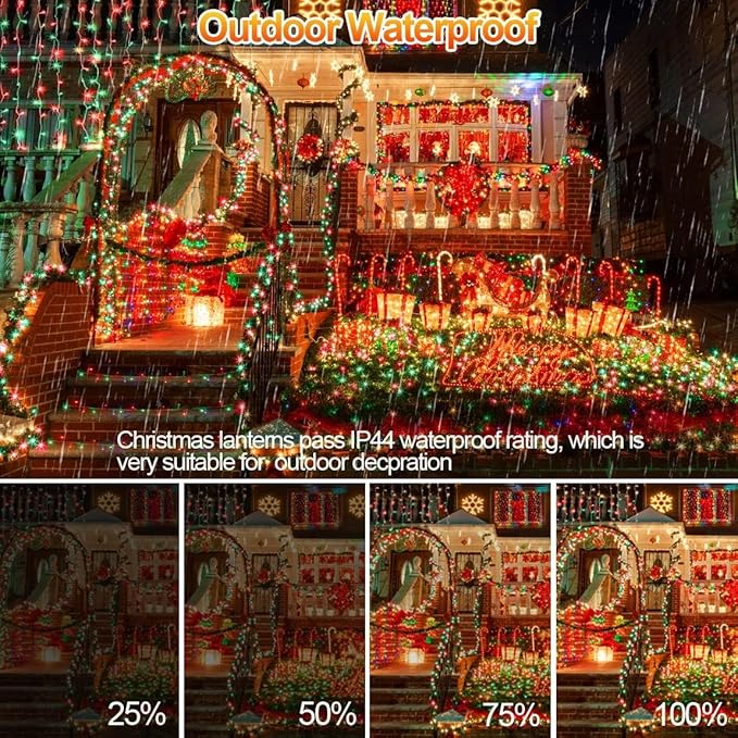 200 FT 500 LED Christmas Lights Outdoor Decorations Super Long Fairy Lights Waterproof 8 Modes Timer Clear Wire String Lights for Outside House Tree Patio Yard Wedding Party Holiday-Red & Green