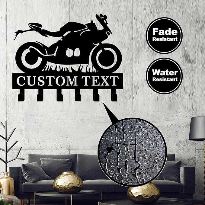 Personalized Motorcycle Key Holder for Wall Custom Family Name Metal Key Rack Key Hooks for Wall Key Rack Coat Hooks Personalized Gifts for Dad Garage