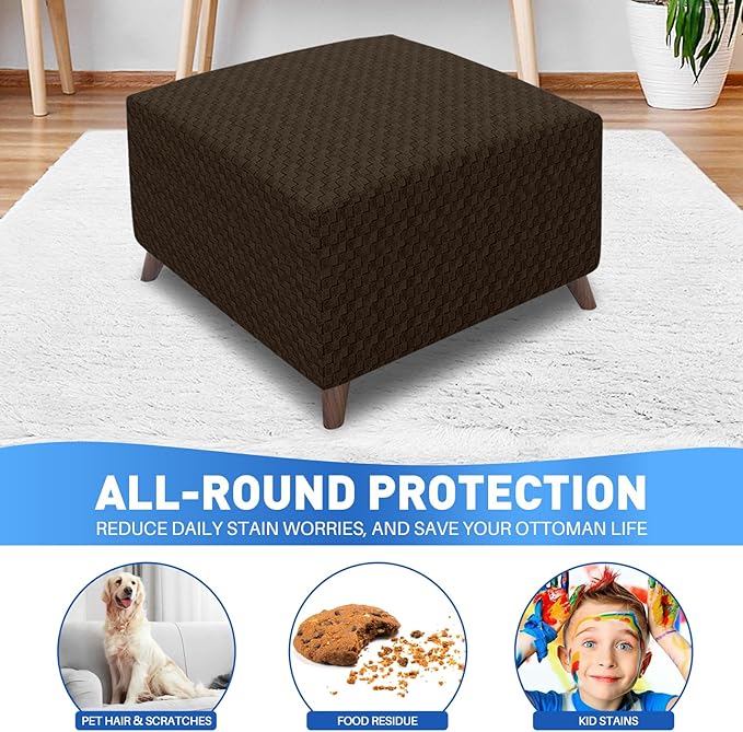 MAXIJIN Jacquard Ottoman Cover Slipcovers Folding Storage Stool Furniture Protector Cover Soft Thick Rectangle Foot Rest Slipcover with Elastic Bottom (Ottoman Small, Dark Coffee)
