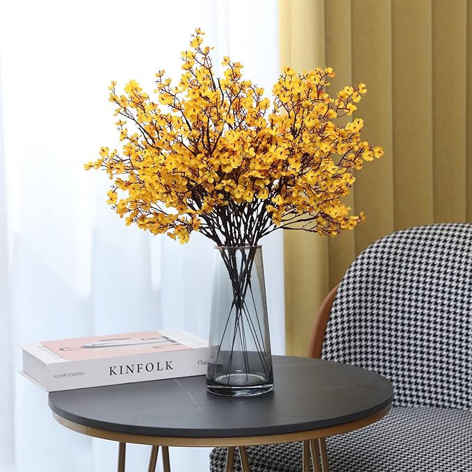 Hananona 10 Pcs Artificial Babys Breath Flowers Orange Fake Silk Gypsophila Flowers for Fall Floral Arrangement Autumn Table Centerpieces Home Decor (10, Orange)
