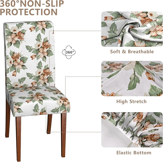 Stretch Dining Chair Covers Set of 6,Floral Print Chair Covers,Soft Removable Washable,Pet Friendly Furniture Protector,Universal Chair Slipcovers for Home, Kitchen,Ceremony Dining Room Seat