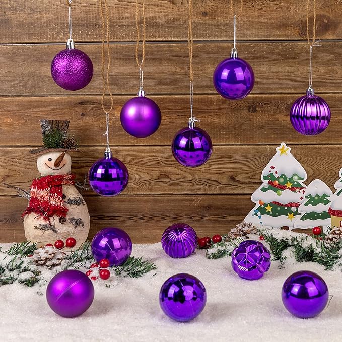 AMS 2.36''/60mm 34ct Christmas Ball Large Ornaments Party Decorations Shatterproof Festival Pendant Hangings for Xmas Tree Decor (60mm, Purple)