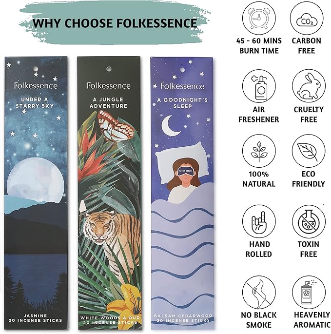 Folkulture Incense Sticks | Set of 6 (120 Xmas Insence-Sticks) | 45 Mins Burn Time | Non Toxic Balsam Cedarwood, Oud, Jasmine, Pumpkin Spice Incense | Inscents-Sticks for Women