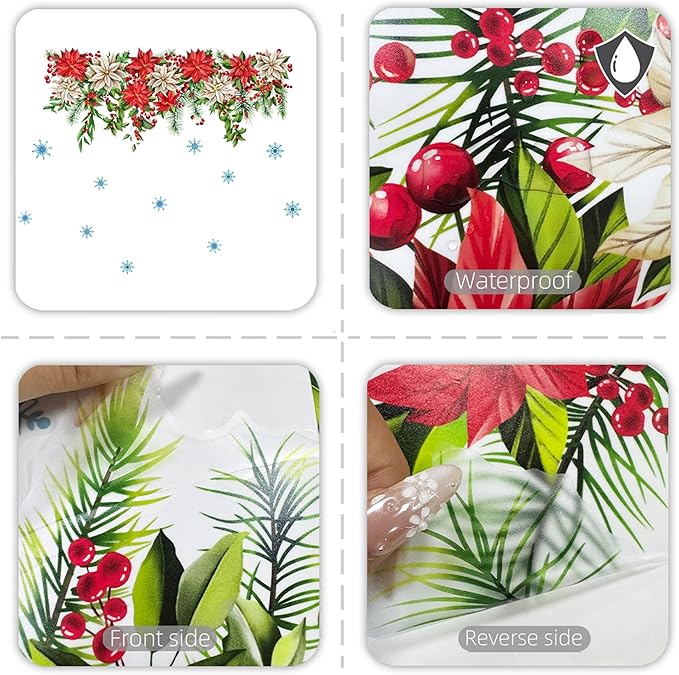 Christmas Wall Stickers Decor- Flower Wall Decals Peel and Stick Xmas Santa, Reindeer, Gifts Removable Wall Art for Home Party Office Classroom Winter Holiday (A)