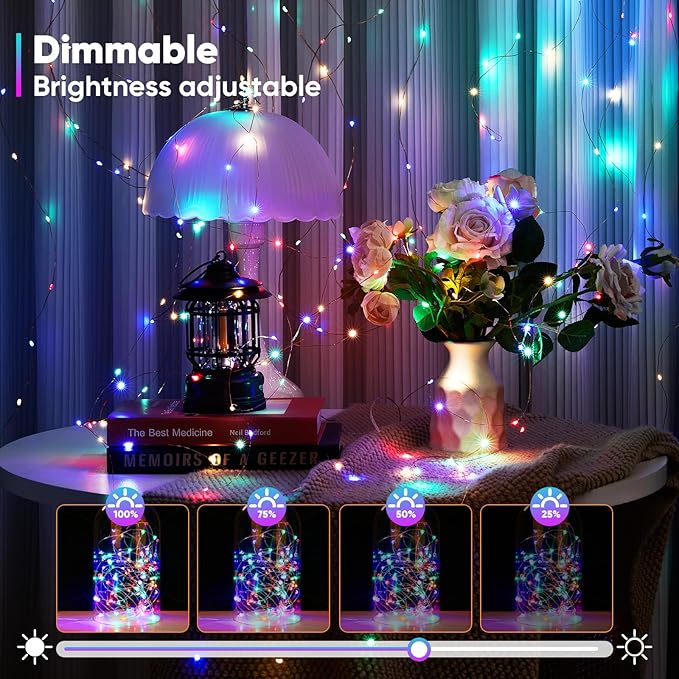 4 Pack 32.8 Ft. Battery Operated Outdoor String Lights with Remote & Timer, LED Multi Color Fairy Lights, Waterproof Twinkle Lights for Bedroom, Dorm, Mason Jar, Wedding, Party, Christmas